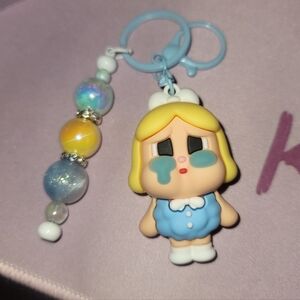 Custom Cry Baby Blue & Yellow keychain with Beaded Bar.